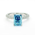Blue Emerald Hidden Halo Pave Ring